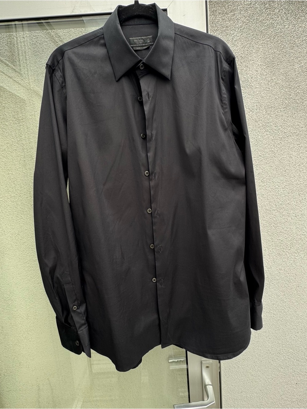 Prada Men's Solid Black Long-Sleeve Dress Shirt size 41